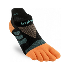 Sieviešu Injinji Ultra Run NoShow CoolMax Tide zeķes tumšā krāsā ar polsterētiem pirkstiem.