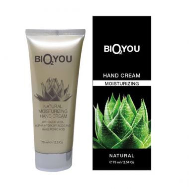 NATURALNY NAWILŻAJĄCY KREM DO RĄK z aloesem Vera, kwasami alfa-hydroksylowymi i kwasem hialuronowym Bio2you, 75 ml