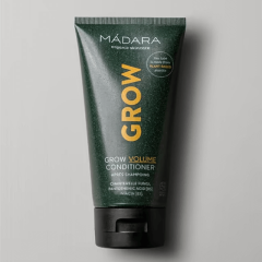 Grow Volume kondicionieris 175ml, Madara – mitrinošs kondicionieris ar gailenes biopolimēriem un fosfolipīdiem, kas stiprina matus un palielina apjomu.