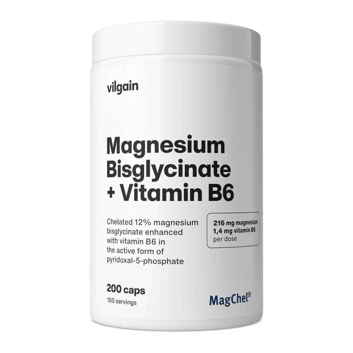 Bisglicynian magnezu z witaminą B6, 200 kapsułek, Vilgain 